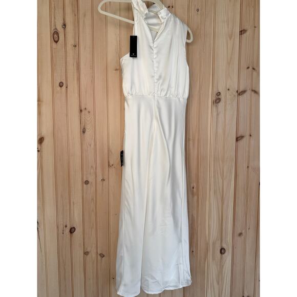 NWOT Lulus Distinctive Charm White Satin Asymmetrical Midi Dress Wedding Size S - Picture 9 of 9